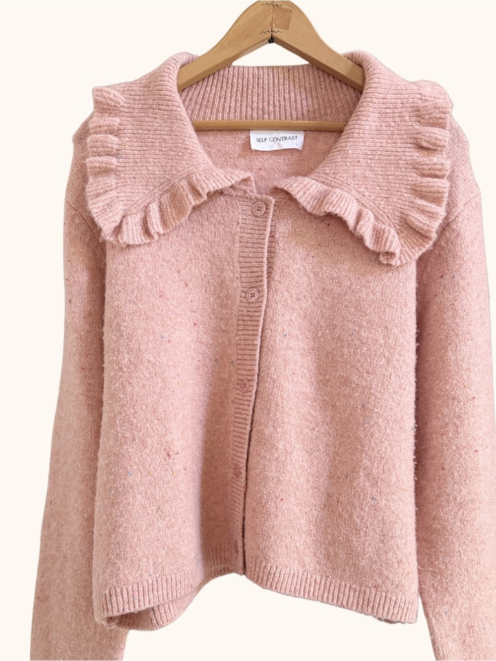 Anthropologie Self Contrast Ruffle Collar Confetti Knit Cardigan Sweater